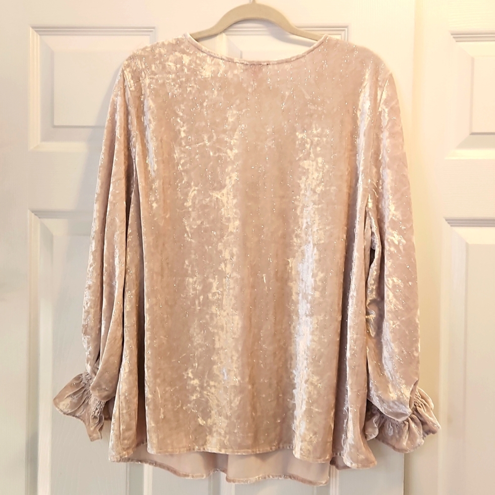 Vince Camuto Tan Crushed Velvet Oversized Top - Picture 9 of 10